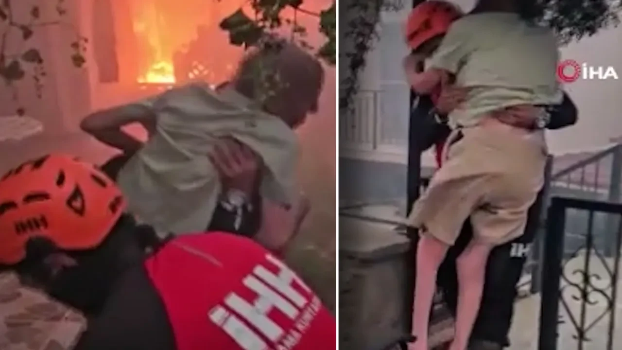 Yangın bölgesinden yürek yakan görüntüler! Yaşlı adamı kucağında taşıdı 