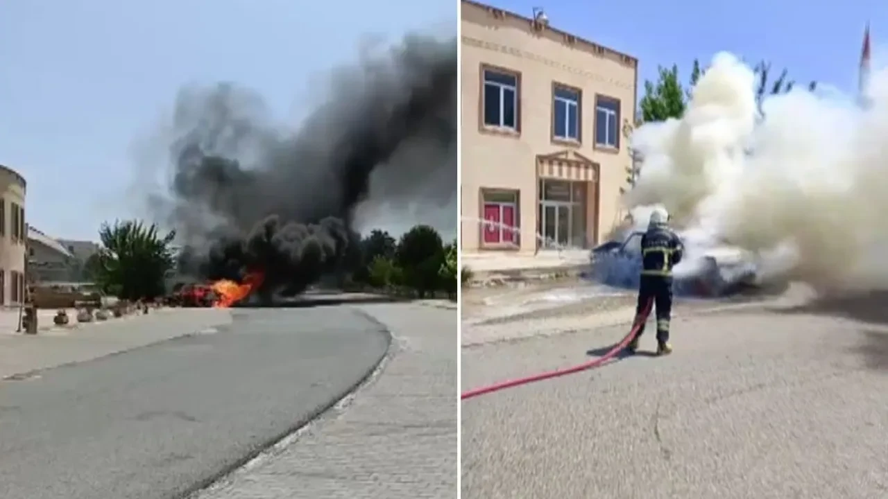 Üniversite kampüsündeki otomobil alev alev yandı