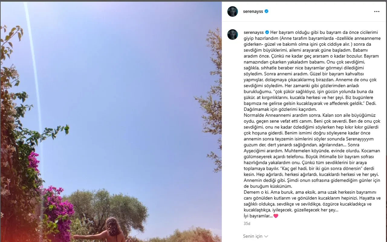 Serenay Sarıkaya bayram mesajında Ayşe Barım'a yer verdi