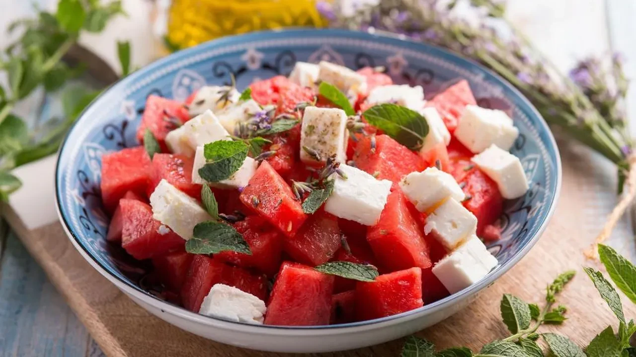 Yaz sofralarının yeni gözdesi karpuzlu peynirli salata! Tadanın favorisi oluyor