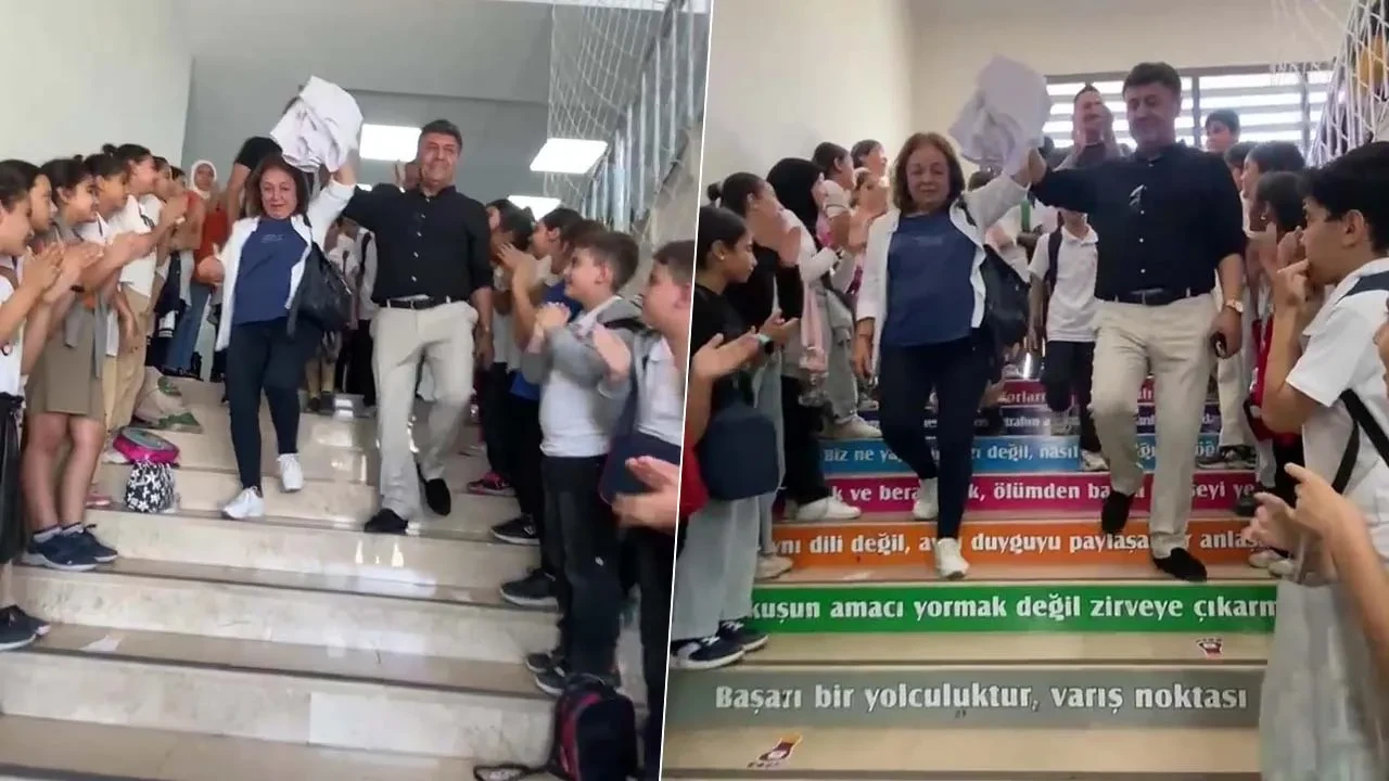 Emekliye ayrılan 46 yıllık öğretmene öğrencilerden göz dolduran tören