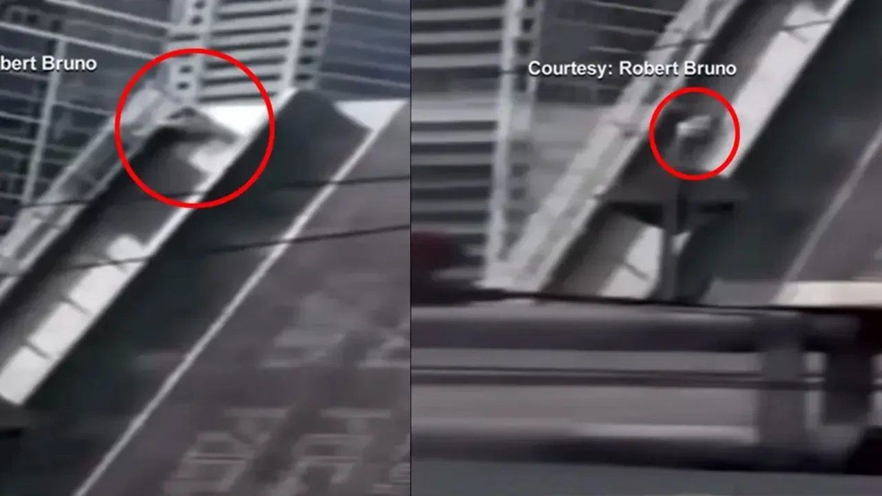 Asma köprüye tutunan kadın kaldırıma çakıldı! Kimse ne yaptığını anlamadı