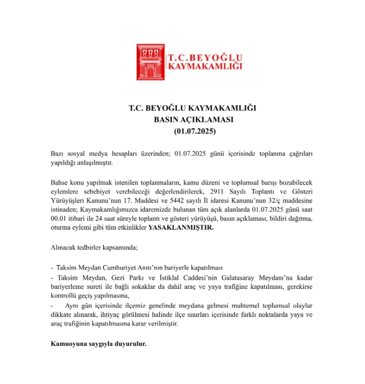 Taksim neden kapalı? Beyoğlu Kaymakamlığı'nda konuyla ilgili açıklama geldi