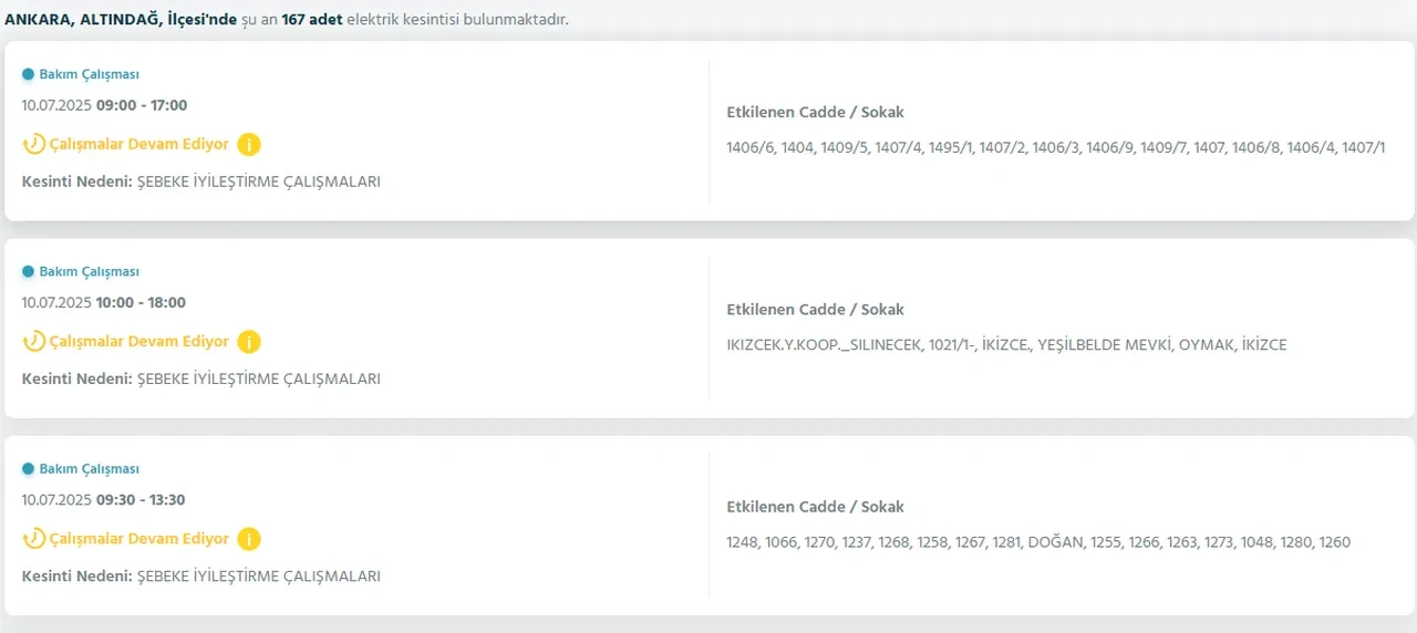Ankara Mamak elektrik kesintisi son dakika! İlçeye bağlı birçok sokakta kesinti yaşanıyor