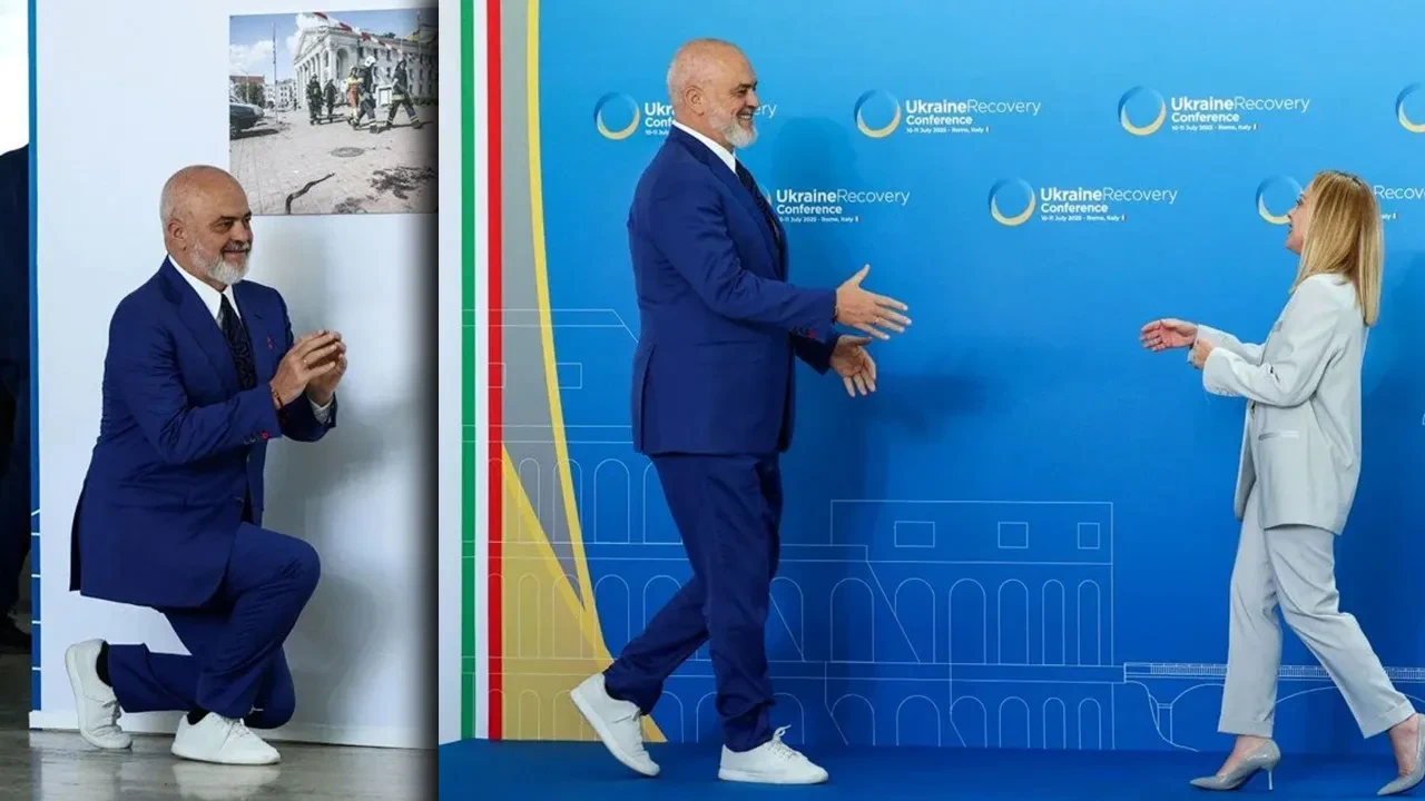 Arnavutluk Başbakanı Rama, İtalya lideri Meloni'yi yine diz çökerek karşıladı