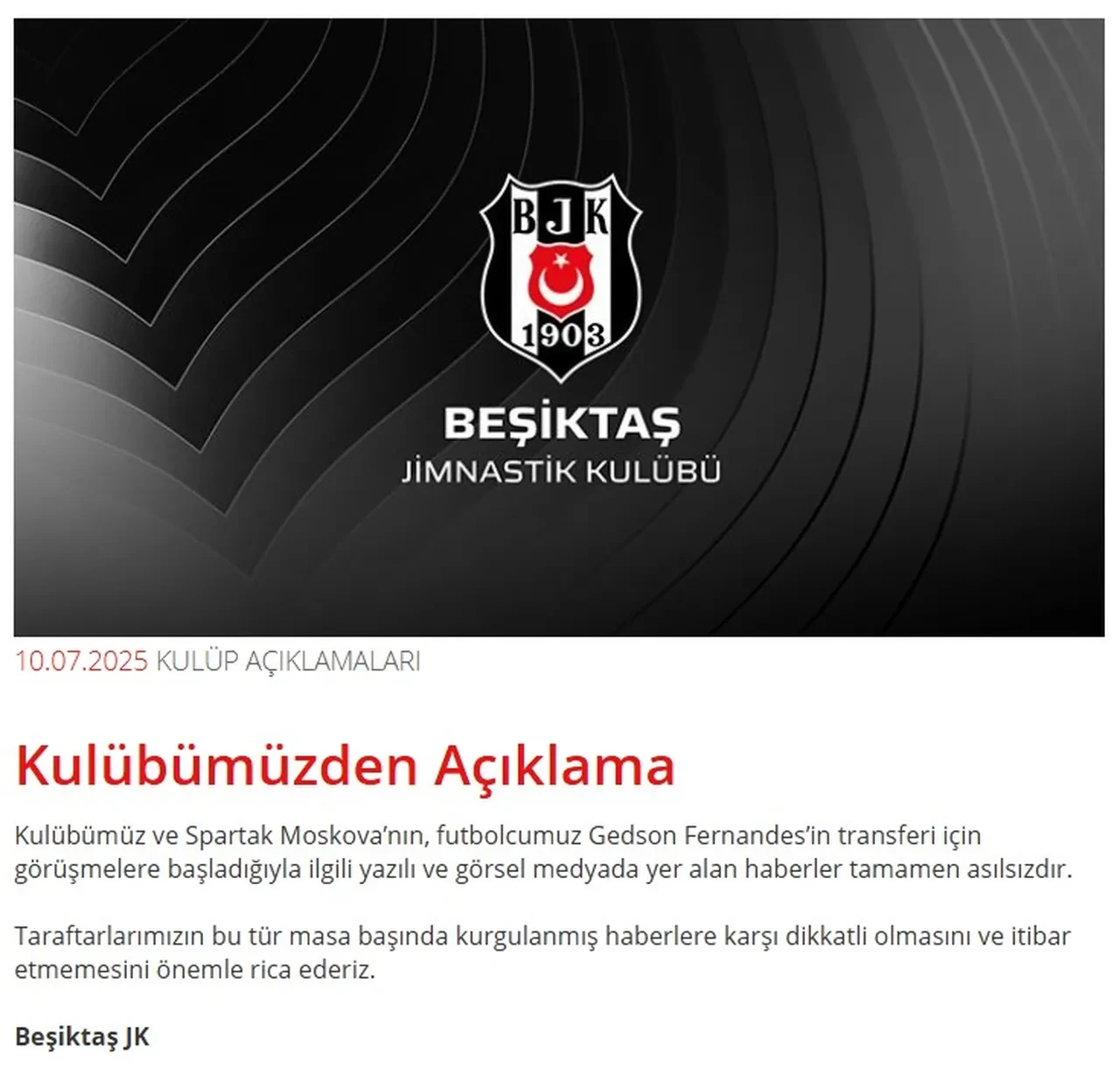 Beşiktaş'tan flaş Gedson Fernandes açıklaması