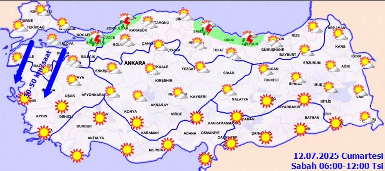 Meteoroloji'den 7 il için gök gürültülü sağanak yağış uyarısı! İşte 12 Temmuz 2025 il il hava durumu...
