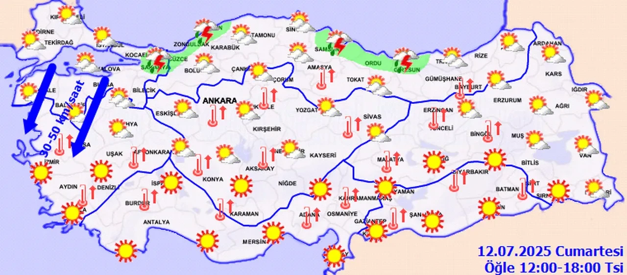 Meteoroloji'den 7 il için gök gürültülü sağanak yağış uyarısı! İşte 12 Temmuz 2025 il il hava durumu...