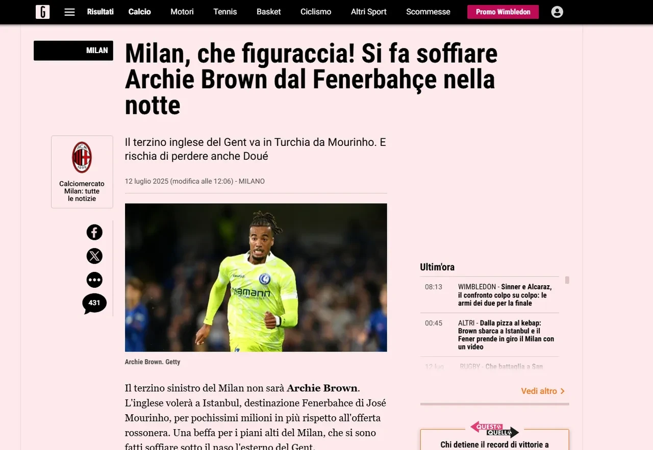 Archie Brown Fenerbahçe ile anlaştı Milan yıkıldı! İtalyan basınında manşetlerde