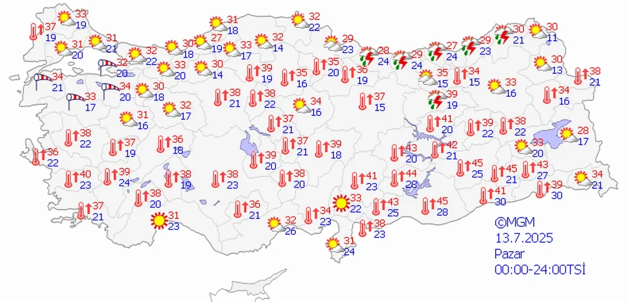 Hava sıcaklığı 45'i görecek! Meteoroloji saat vererek uyardı! 13 Temmuz hava durumu