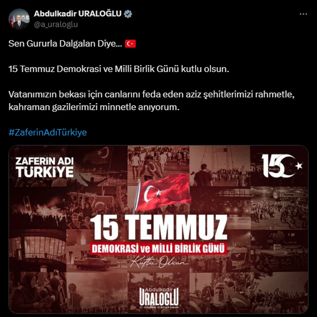 Ekonomi yönetiminden "15 Temmuz Demokrasi ve Milli Birlik Günü" mesajı