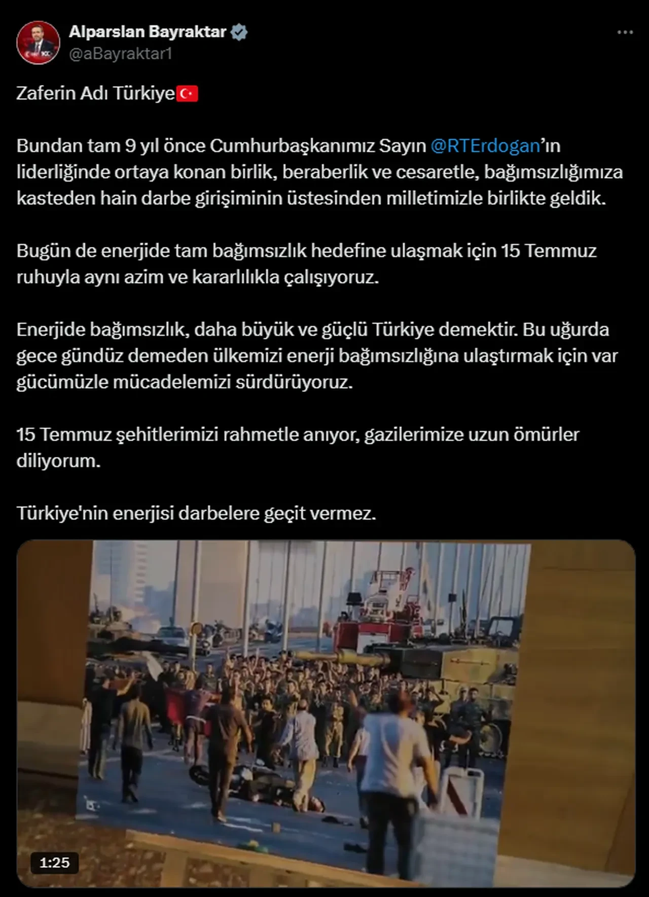 Ekonomi yönetiminden "15 Temmuz Demokrasi ve Milli Birlik Günü" mesajı