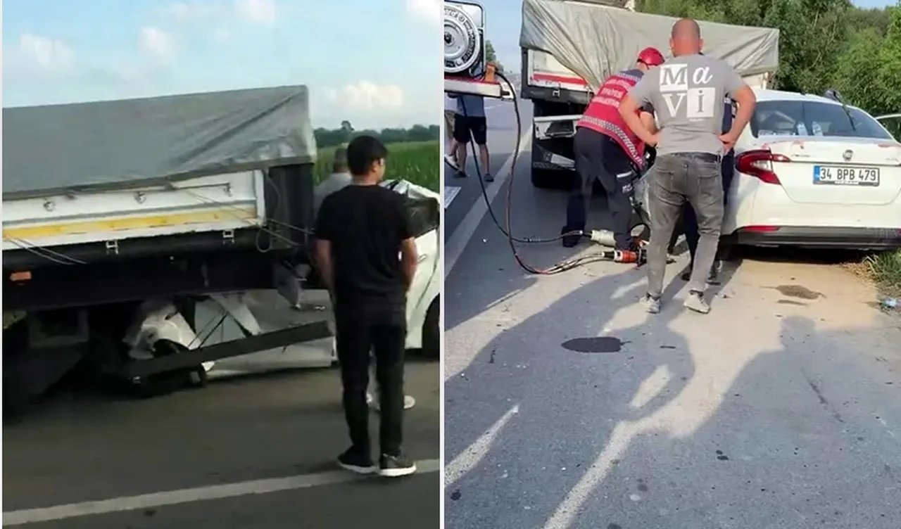Emniyet şeridinde korkunç kaza! Otomobil tırın altına girdi: Sürücü feci şekilde can verdi