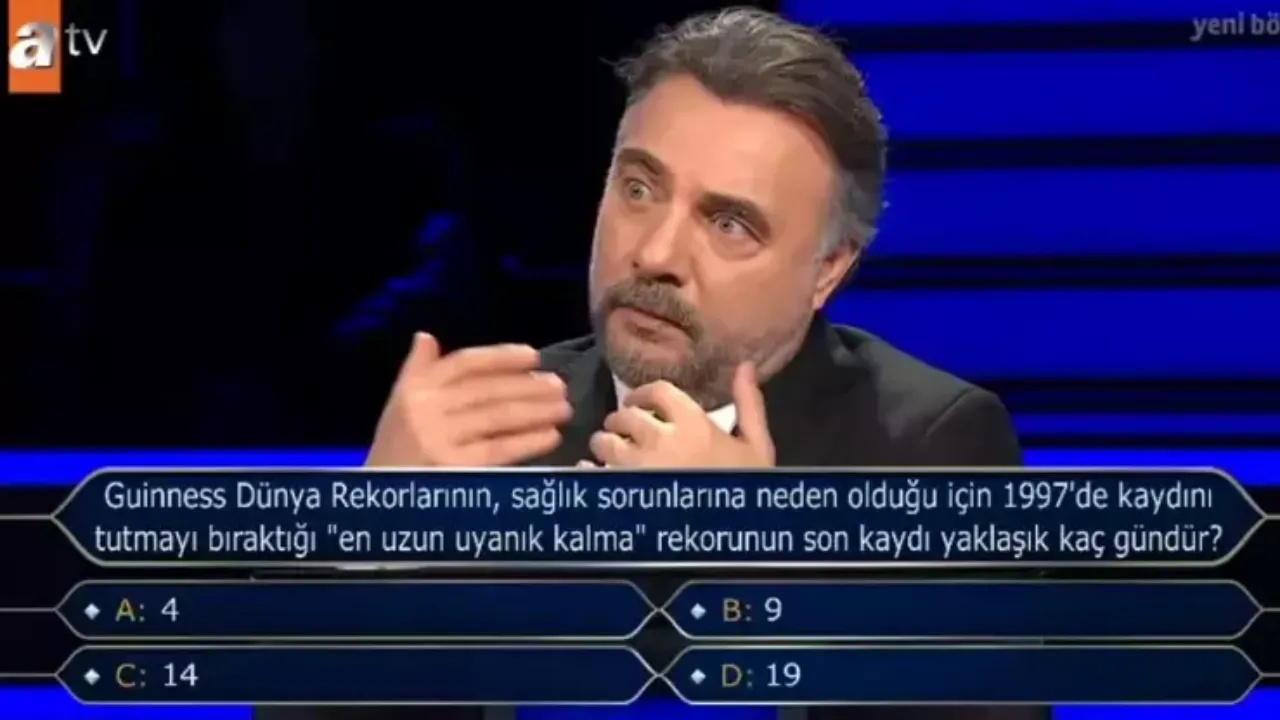 100 bin TL’lik uyanık kalma sorusu? Kim Milyoner Olmak İster’de Guiness Rekoru sorusu
