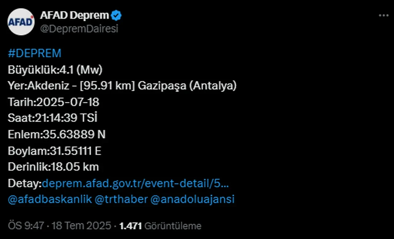 Antalya'da korkutan deprem