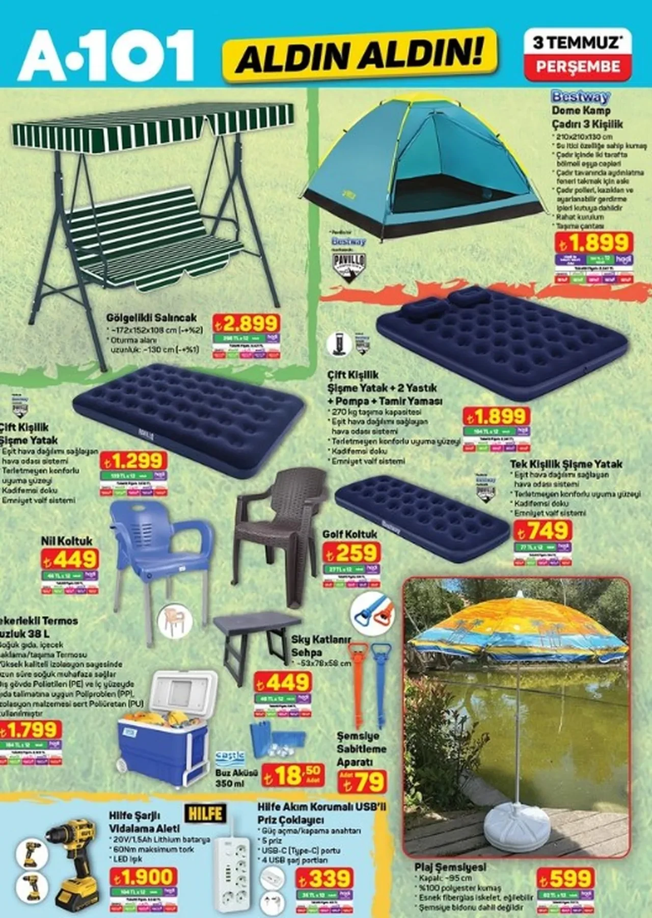 A101 aktüel kataloğu: 3 Temmuz indirimli ürünlerde araç şarj istasyonu, havuz hoparlörü ve USB fan