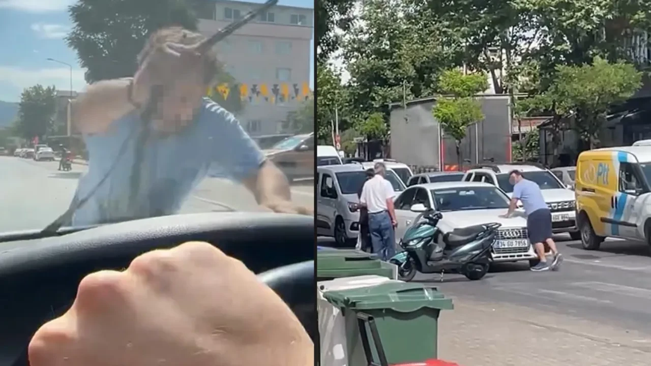 Aracın önünü kesip sileceği kırdı! Trafikte akılalmaz görüntüler