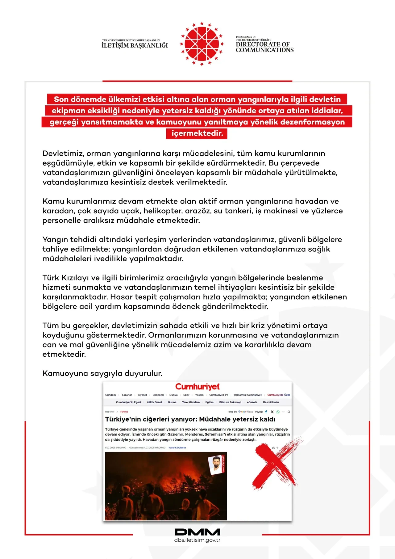 Orman yangınları ile ilgili o iddiaya DMM cevap verdi