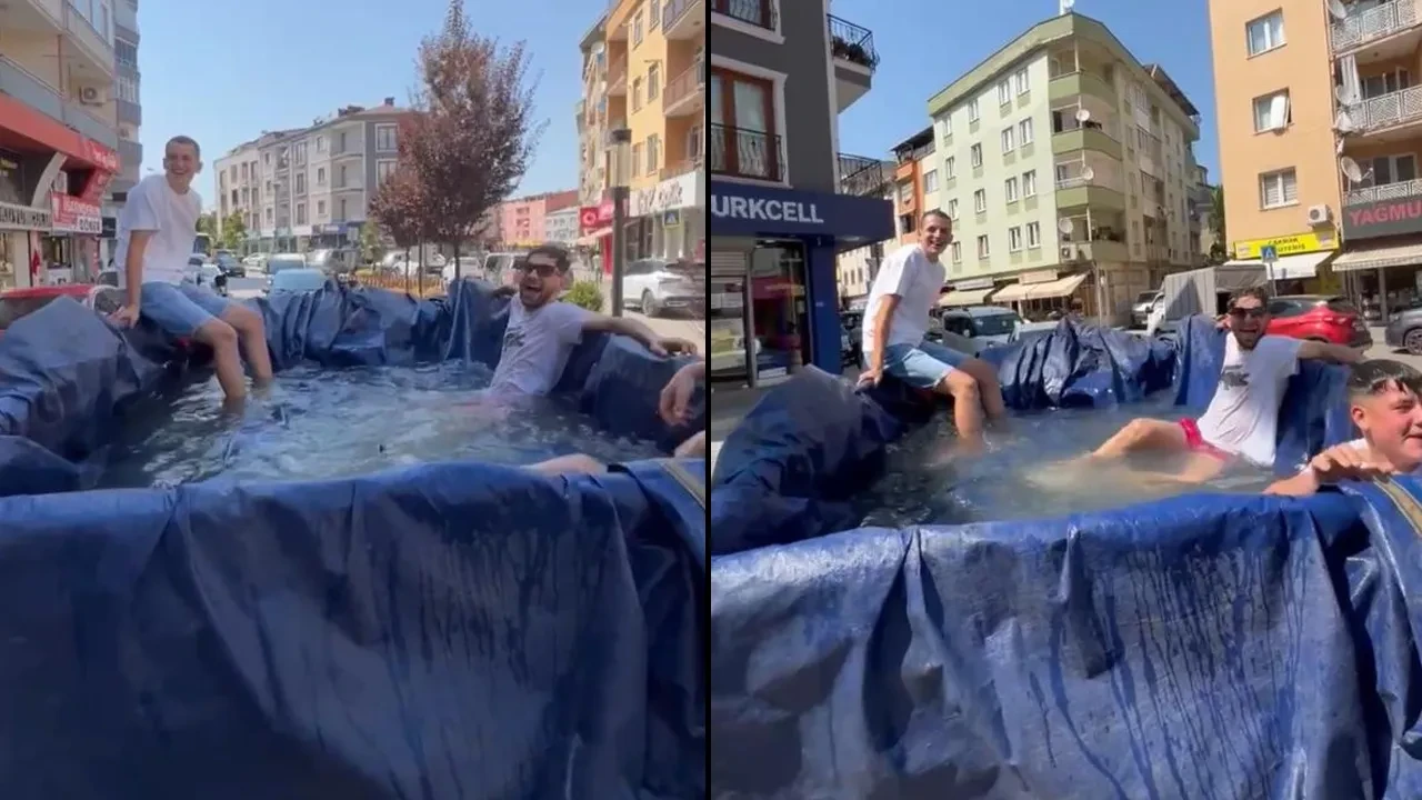 Gençlerin seyyar havuzla şehir turu viral oldu 