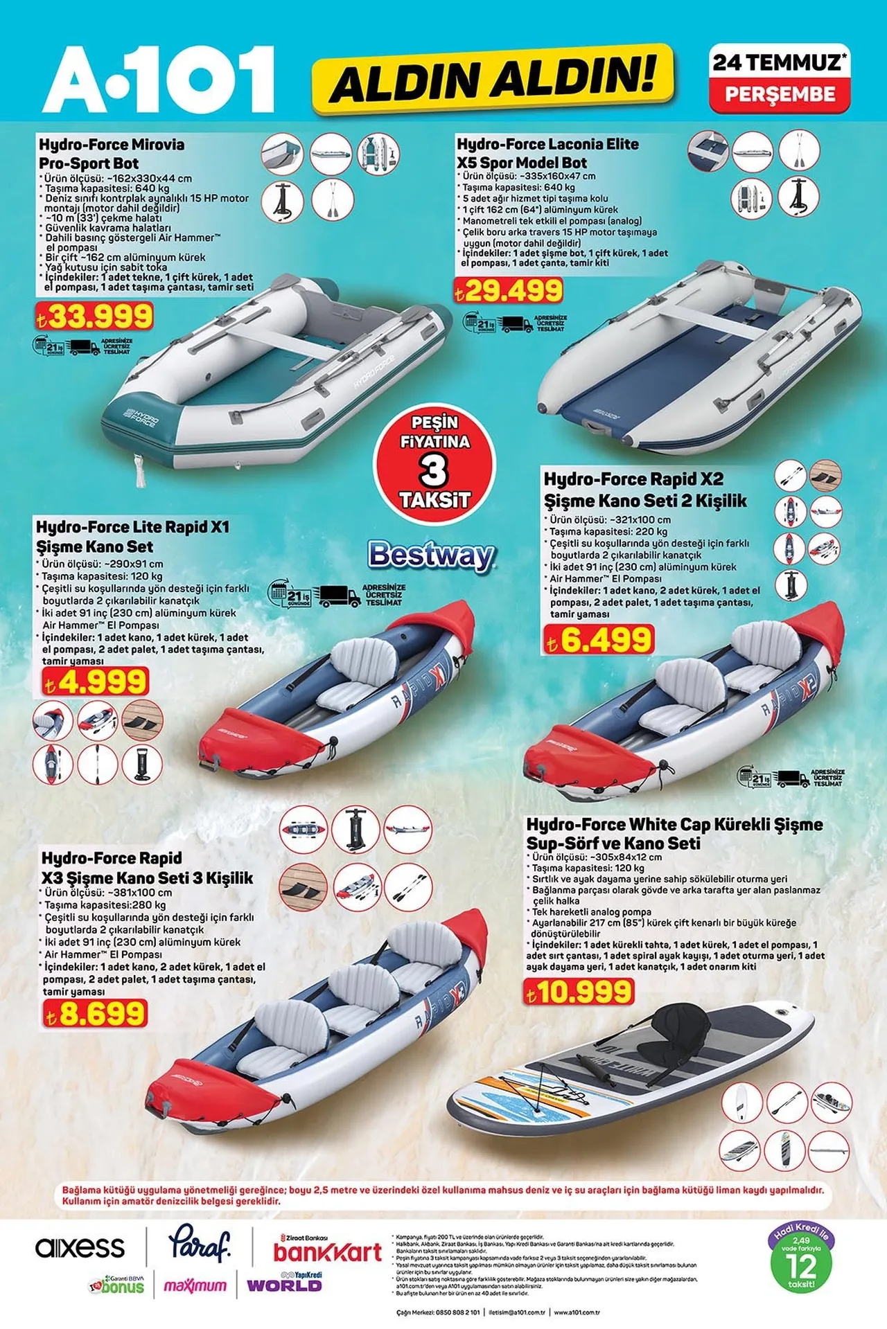 A101 aktüel indirim kataloğu 24 Temmuz: Oyuncu koltuğu, Şişme kano, Tiny house, Kamp çadırı...Perşembe günü satışta!