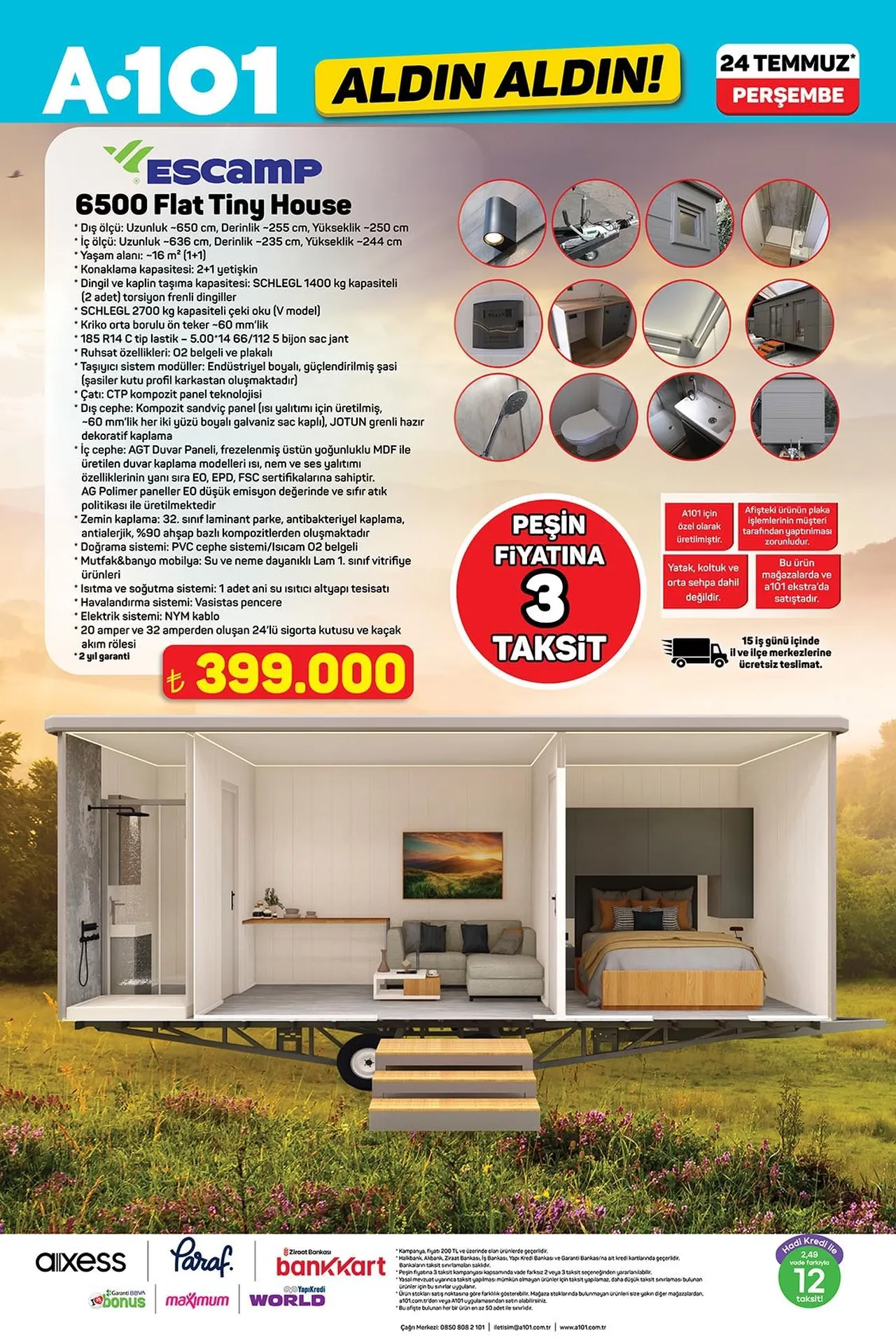 A101 aktüel indirim kataloğu 24 Temmuz: Oyuncu koltuğu, Şişme kano, Tiny house, Kamp çadırı...Perşembe günü satışta!