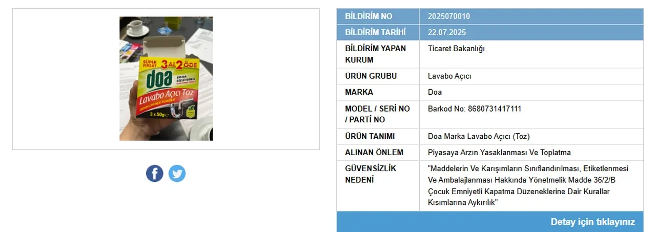 Bakanlık harekete geçti: Ünlü markanın temizlik ürünü toplatılıyor