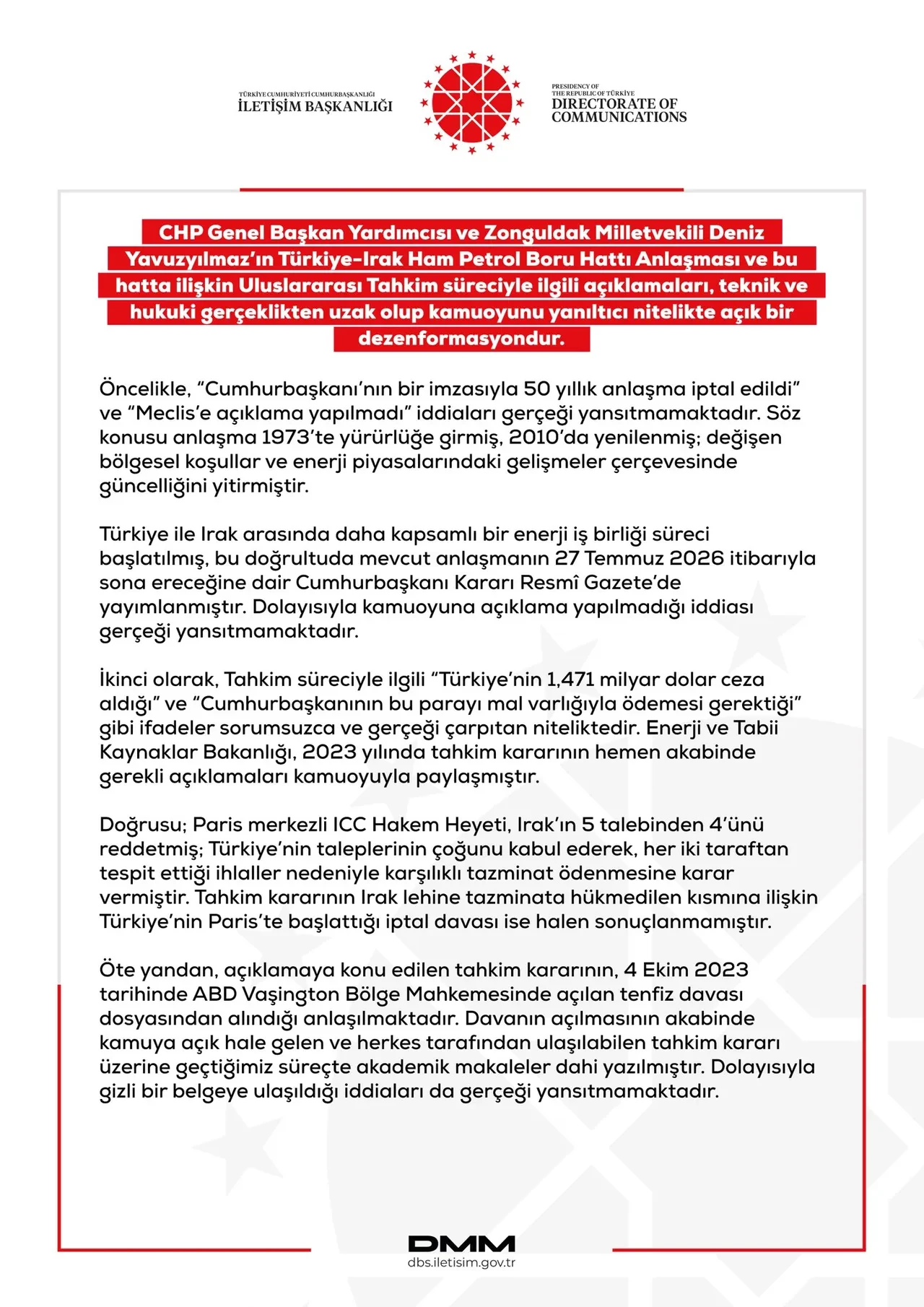 CHP'li Deniz Yavuzyılmaz’ın sözlerine DMM'den yalanlama