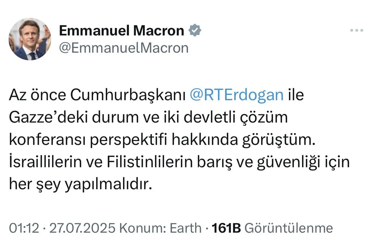 Macron'dan Türkçe paylaşım! Cumhurbaşkanı Erdoğan ile görüştü