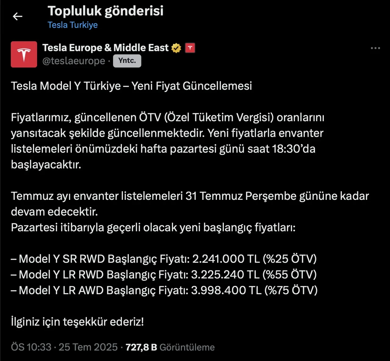 Tesla'dan hem şarj hem otomobil fiyatlarına zam: Supercharger ücretleri arttı, Model Y yeni fiyatları açıklandı