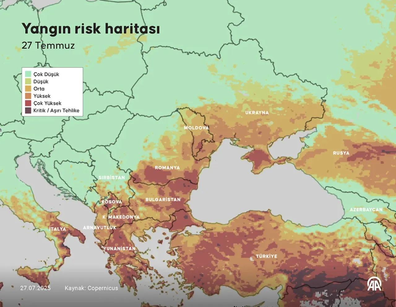 Yangın risk haritası kırmızıya döndü! İşte yangın riski yüksek olan iller