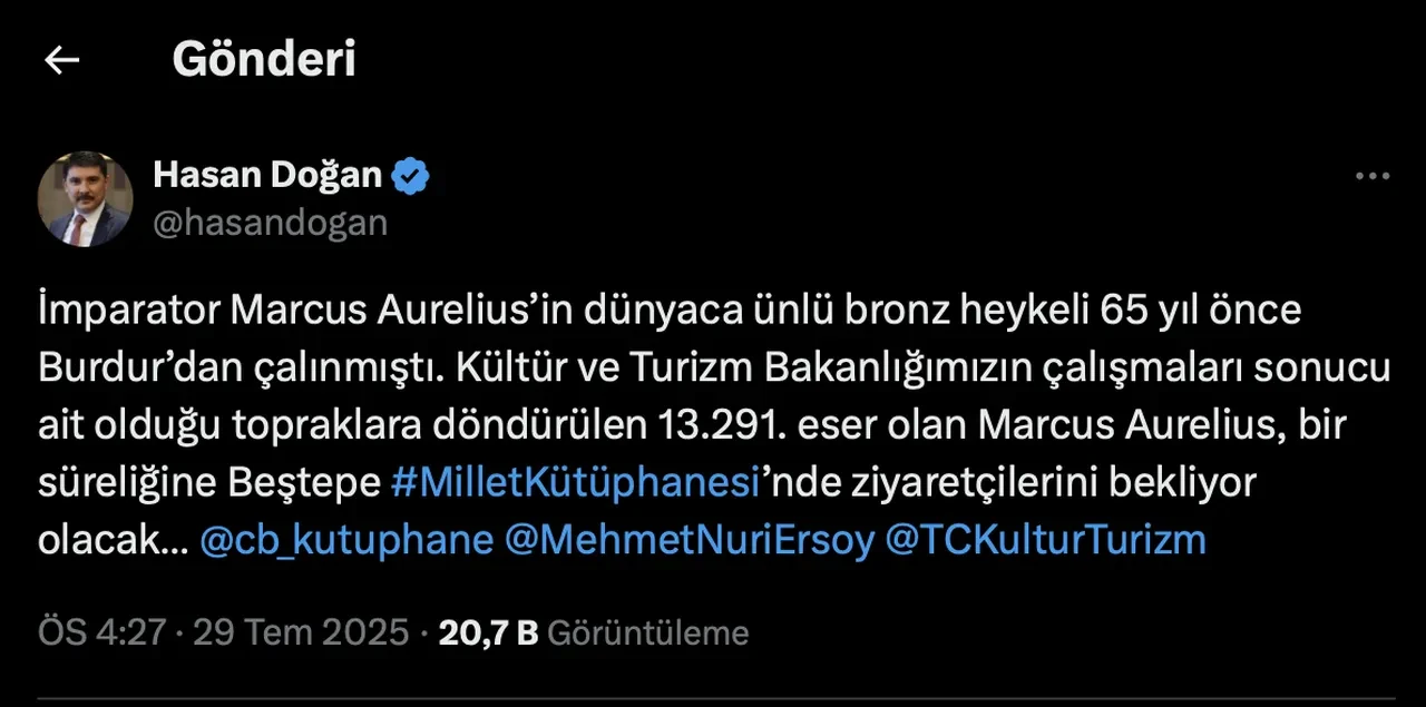 65 yıl önce Türkiye'den kaçırılmıştı! Dünyaca ünlü heykel Cumhurbaşkanlığı Millet Kütüphanesi'ne getirildi