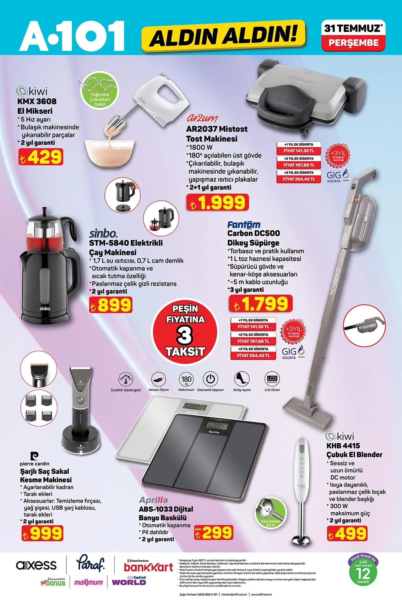 A101 aktüel indirimli ürünler kataloğu 31 Temmuz: 125 CC motosiklet, dikey süpürge, el mikseri, büro tipi buzdolabı A101'e geliyor! 3'lü cam ankastre set kaçmaz