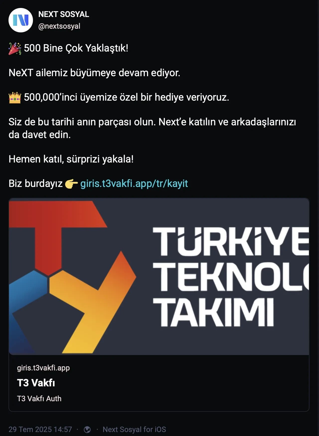 NEXT rüzgarı Türkiye'yi sardı: 500 bininci kullanıcıya özel ödül verilecek