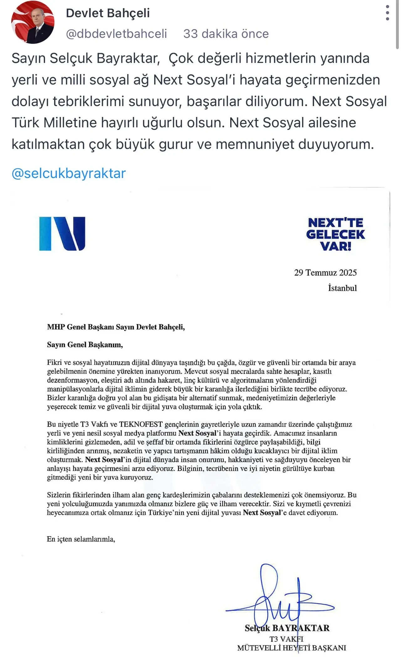 Selçuk Bayraktar’dan siyasi liderlere NeXT çağrısı! ‘Aramızda görmek istiyoruz’