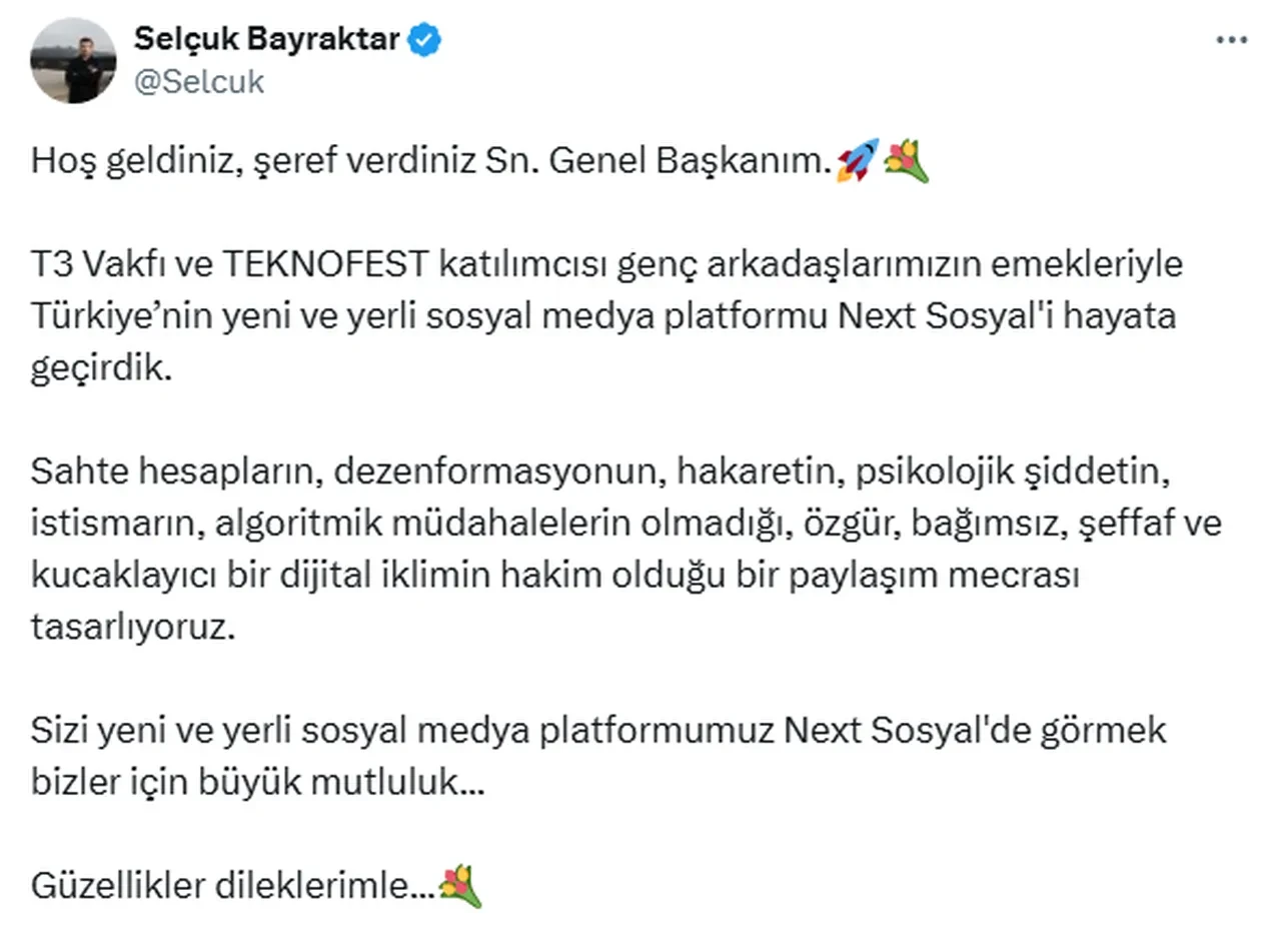 Selçuk Bayraktar’dan siyasi liderlere NeXT çağrısı! ‘Aramızda görmek istiyoruz’