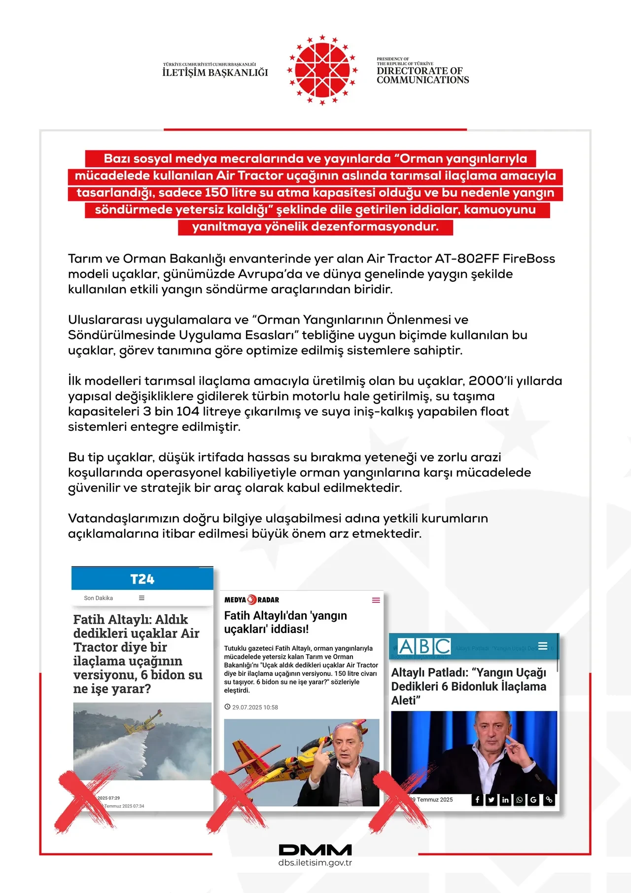 Alevlerle müdahalede tarım ilaçlama uçağı kullanıldı iddiası! DMM'den açıklama geldi