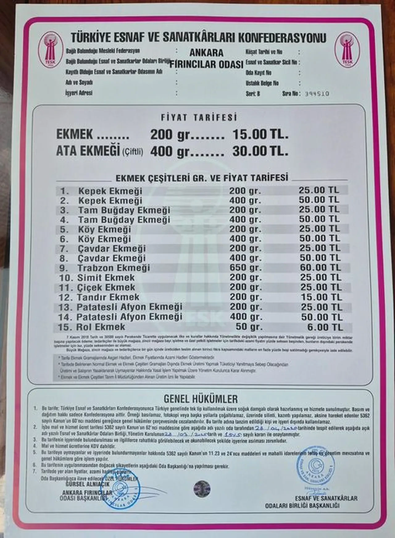 Bir şehirde daha ekmeğe zam geldi