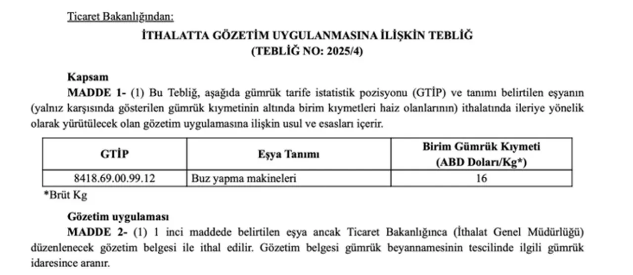 Buz yapma makineleri için yeni karar