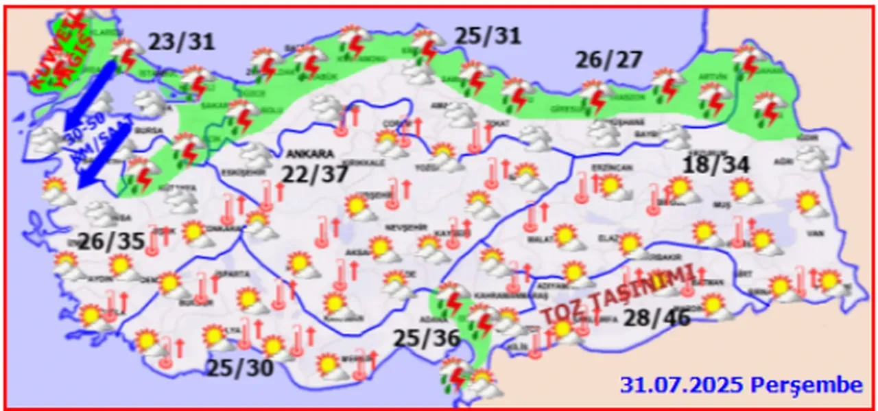 Havaya dikkat! Meteoroloji 4 uyarı birden yaptı: Sağanak, fırtına, sel ve toz taşınımı geliyor