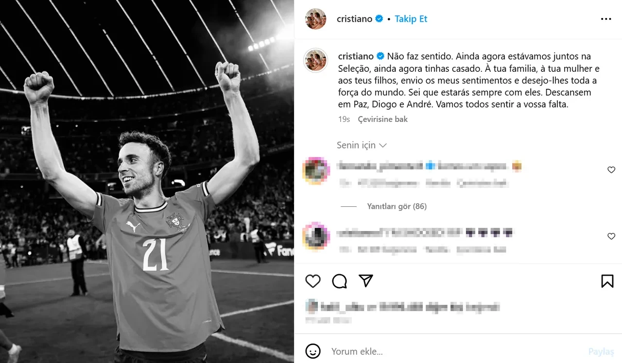 Cristiano Ronaldo, milli takım arkadaşı Jota'nın ölümüne tepki gösterdi: 'Mantıklı değil'