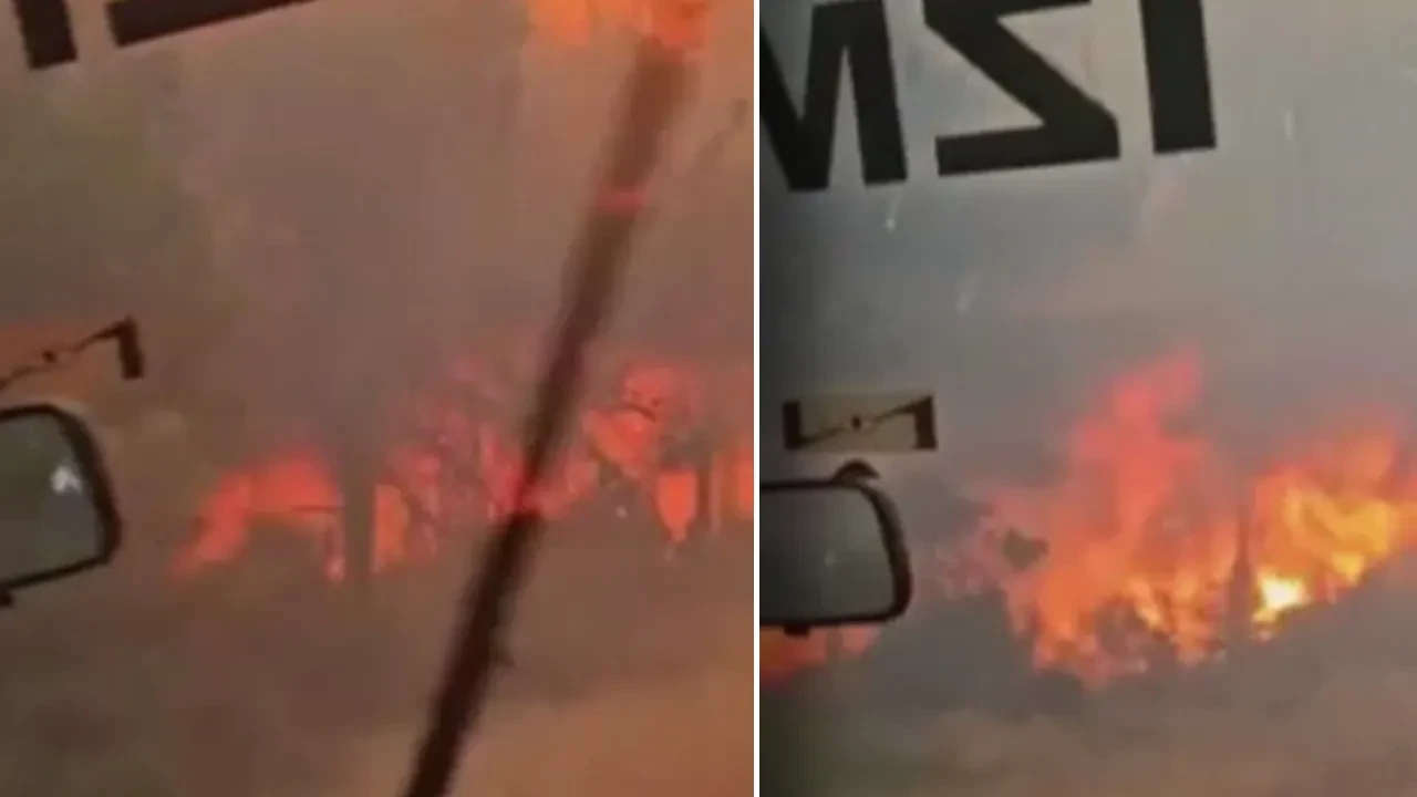 İzmir yangınında dehşet anları! İtfaiye aracı alevlerin ortasında kaldı: 