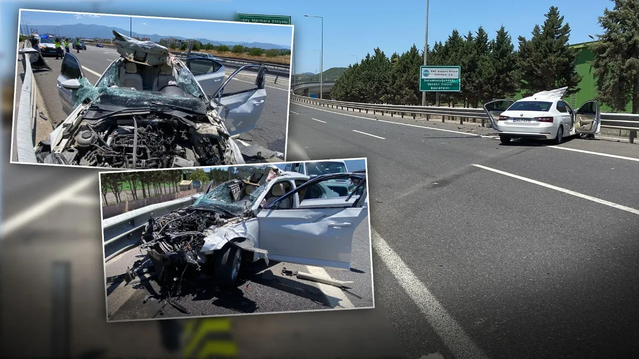 TEM'de feci kaza! Bariyere çarpan aracın tavanı koptu: Yaralılar var
