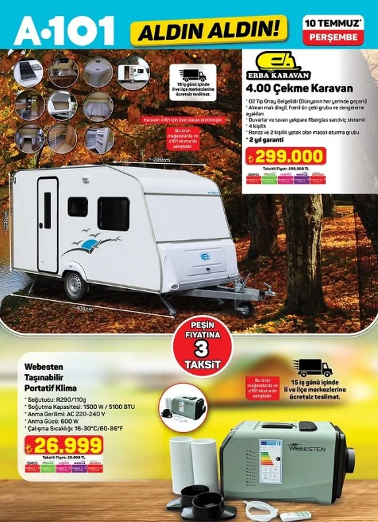 A101 aktüel indirimli ürünler kataloğu 10 Temmuz! Çekme karavan, taşınabilir klima ve bisiklet geliyor