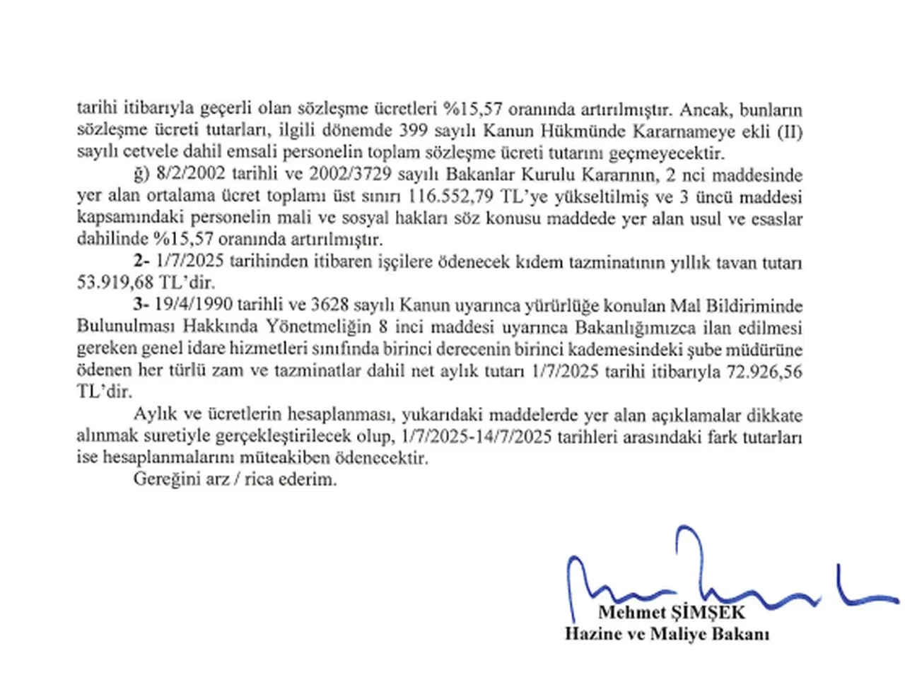 Memur zammı, kıdem tazminatı tavanı ve bedelli askerlik ücreti netleşti: Bakan Şimşek imzaladı!