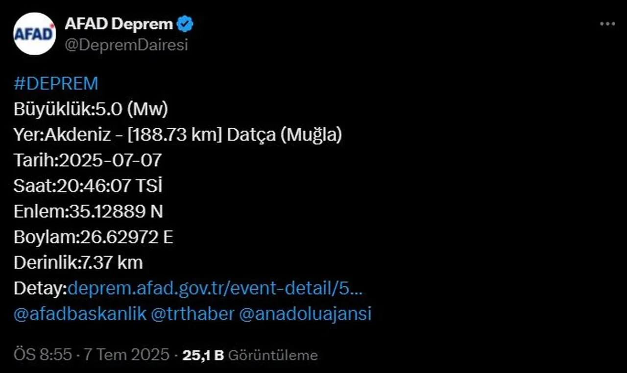 Muğla'da korkutan deprem! Çevre illerde de hissedildi