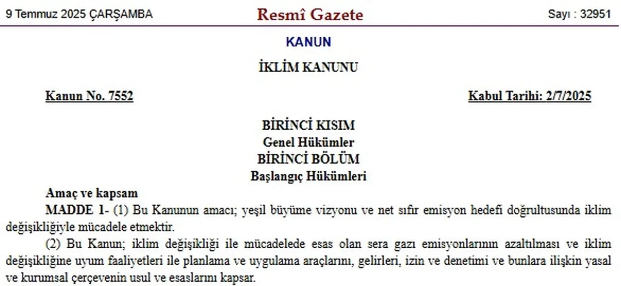 İklim Kanunu kabul edildi mi, yürürlüğe girdi mi? 9 Temmuz Resmi Gazete