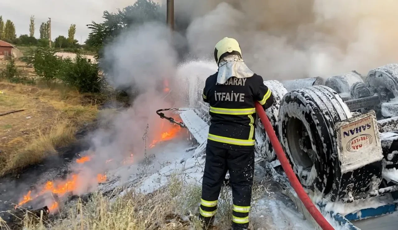 Aksaray'da korkunç kaza! Şarampole devrildi, alev alev yandı: Sürücü son anda kurtuldu