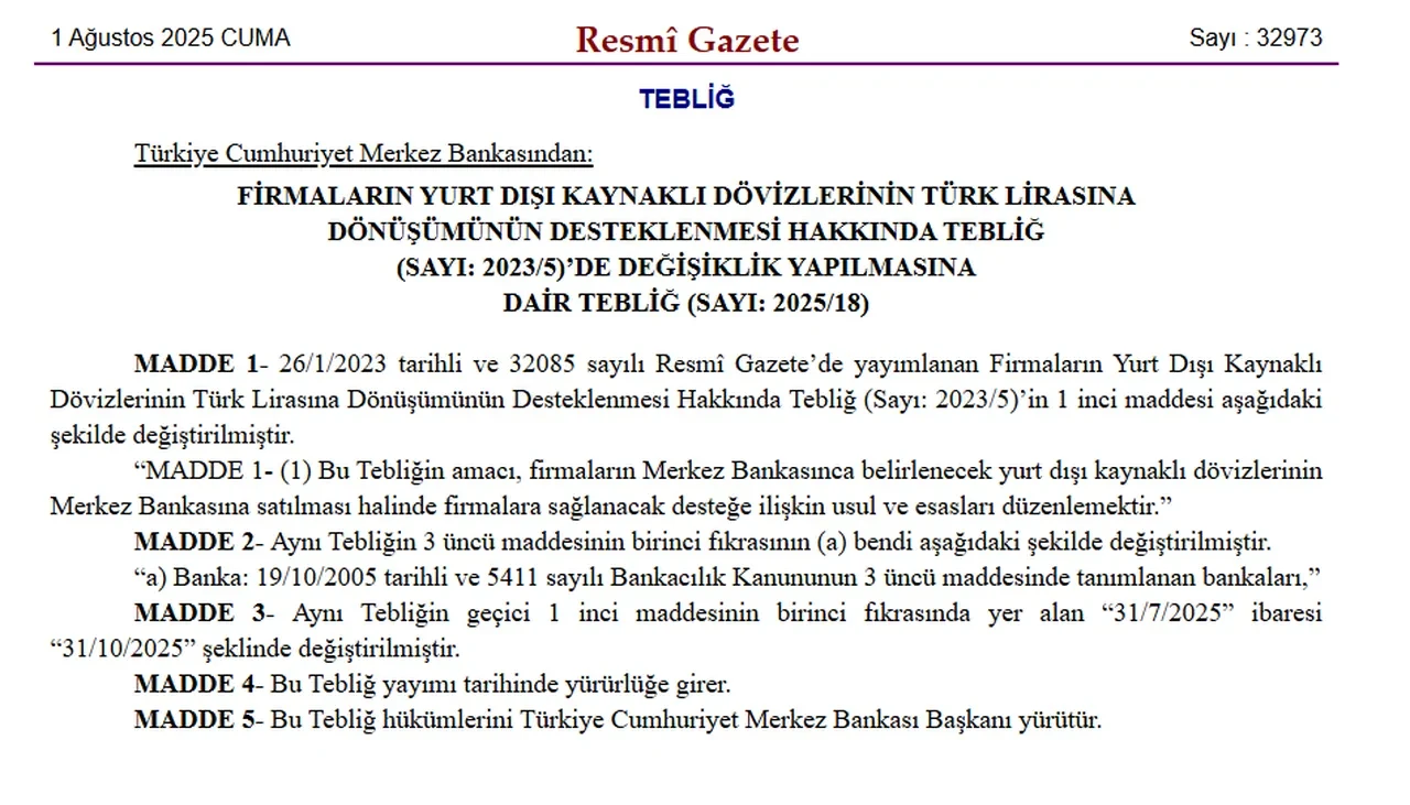 Merkez Bankası firmaların döviz dönüşüm desteğini uzattı