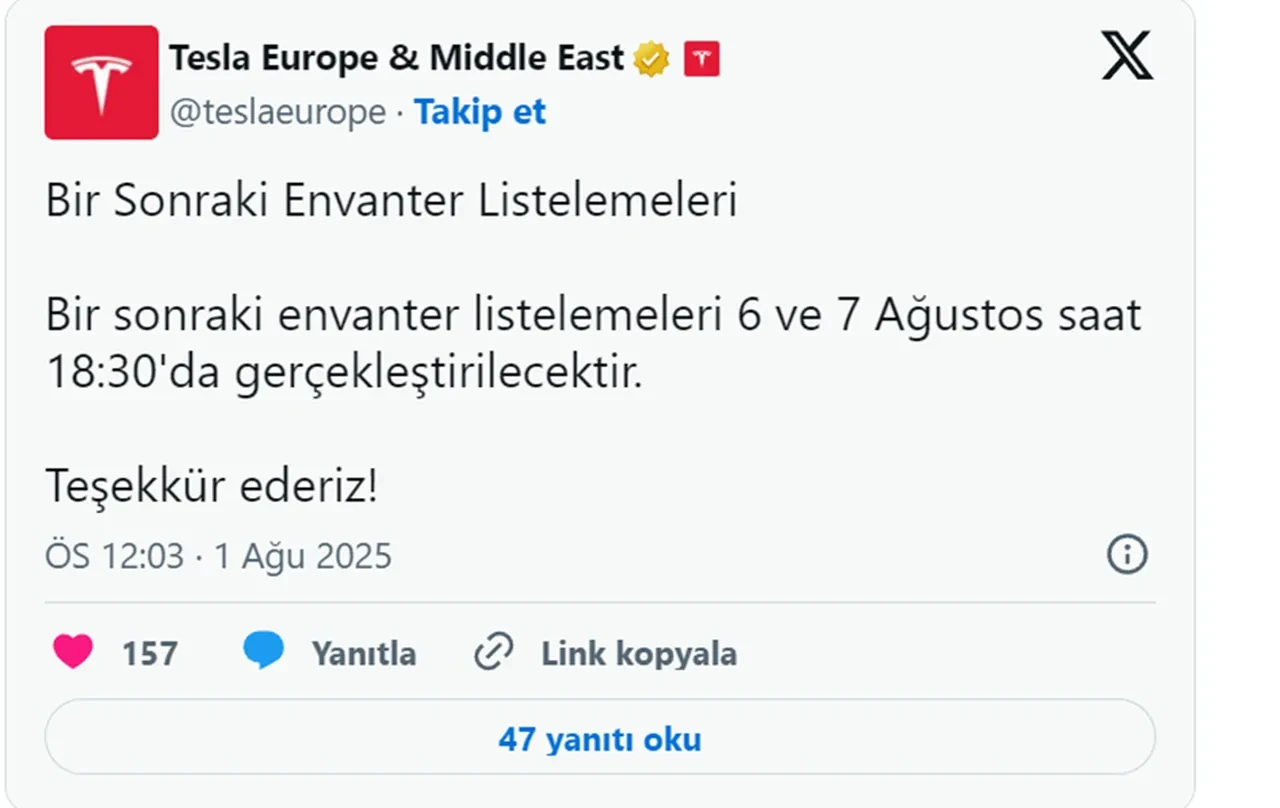 Tesla Türkiye, Model Y için yeni sipariş tarihlerini açıkladı