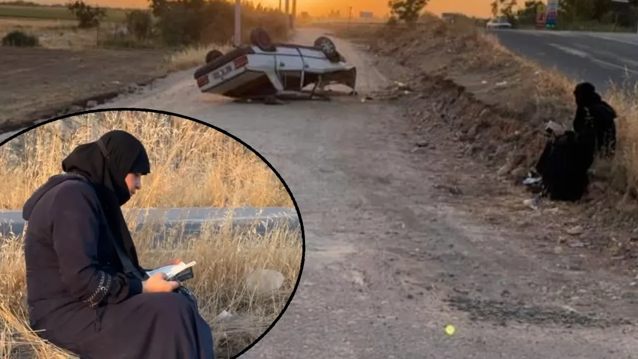 Ters dönen araçtan yara almadan kurtuldu! Yol kenarına oturup Kur